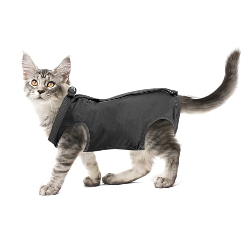 cobee Traje de recuperación Profesional para Gatos para heridas Abdominales o Enfermedades de la Piel Traje de recuperación de cirugía de Gatitos Collar Alternativa para Gatos(Talla M, Gris)