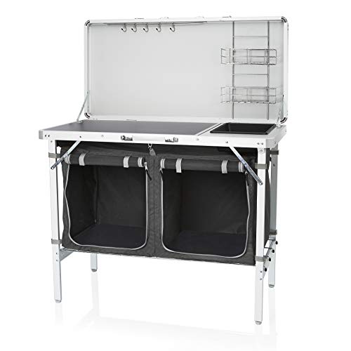 Cocina de camping, 100x50x76 cm, Granada Campart Travel KI-0757 – Cocina completa – Bolsa de almacenamiento incluida, blanco, negro