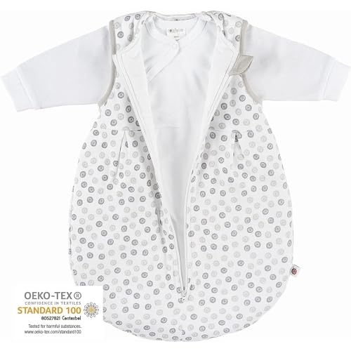 Coconette Circle Saco Dormir Bebe Todo el año - 2 Piezas: Saco Exterior Forrado y Saco Interior Manga Larga | Saco de Dormir Bebe 4 Estaciones, 100% algodón - Talla: 0-3 Meses (50/56)