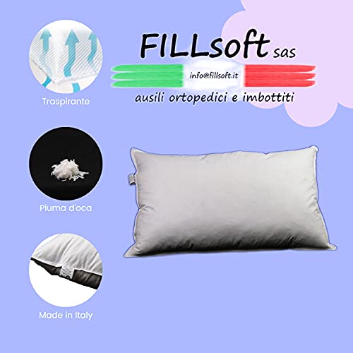 Cojín para Cama Suave de Pluma de Ganso Fillsoft, Almohada de Pluma de oca Suave y Confortable, cojín antiácaros, hipoalergénico y Transpirable,Fabricado en Italia.