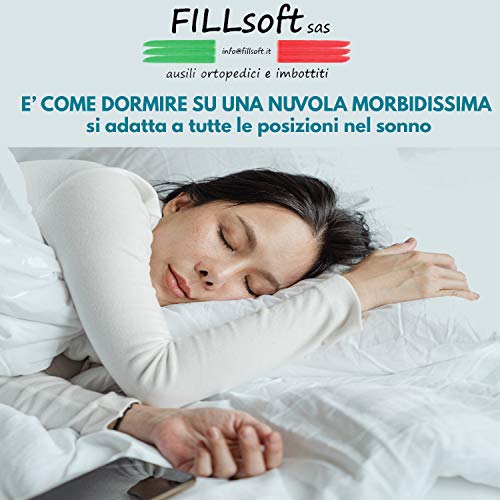 Cojín para Cama Suave de Pluma de Ganso Fillsoft, Almohada de Pluma de oca Suave y Confortable, cojín antiácaros, hipoalergénico y Transpirable,Fabricado en Italia.