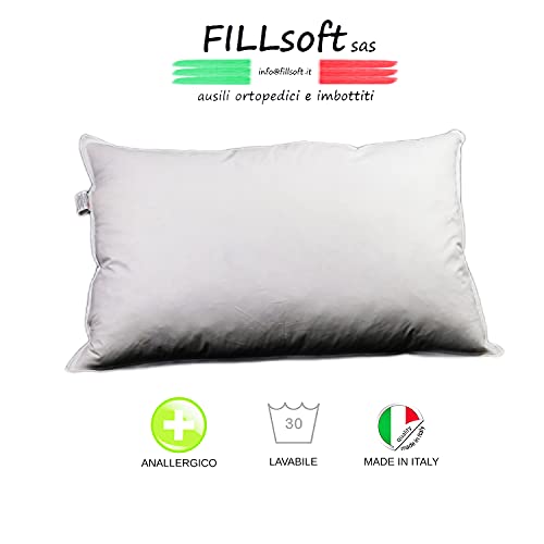 Cojín para Cama Suave de Pluma de Ganso Fillsoft, Almohada de Pluma de oca Suave y Confortable, cojín antiácaros, hipoalergénico y Transpirable,Fabricado en Italia.