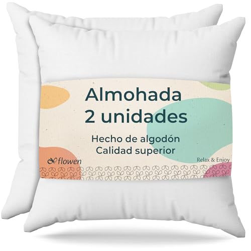 Cojines Sofa 45x45 Almohadones 2 Unidades Decorativos Relleno Cojin Hipoalergénico Antiácaros y Suave Cuadrado con Funda Exterior Almohada Respirable en Cotton/Polyest. Blanco Extraíble y Lavable