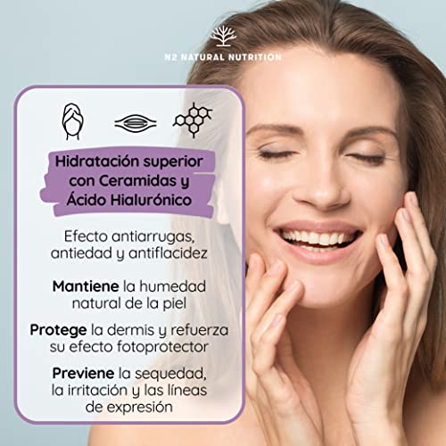 Colageno Hidrolizado con Retinol, Acido Hialuronico, Ceramidas y Niacina. Piel Sana e Hidratada. 90 Cápsulas vegetales. Barrera Natural. Con Vitamina C. CE. N2 Natural Nutrition