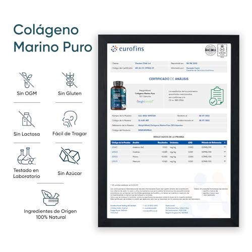 Colágeno Marino Hidrolizado 100% Puro 1170mg - 120 Cápsulas (Suministro para 2 Meses) - Colágeno Tipo 1 de Naticol Sin Metales Pesados - 100% Péptidos de Colágeno Marino Puro de Peces Salvajes