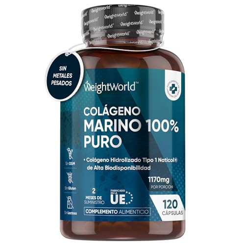 Colágeno Marino Hidrolizado 100% Puro 1170mg - 120 Cápsulas (Suministro para 2 Meses) - Colágeno Tipo 1 de Naticol Sin Metales Pesados - 100% Péptidos de Colágeno Marino Puro de Peces Salvajes