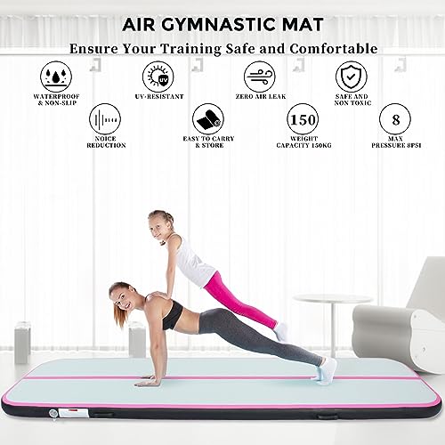 Colchoneta de Gimnasia, Colchoneta de Aire para Caída Colchoneta de Entrenamiento Inflable Piso de Aire para Gimnasia con Bomba de Aire Eléctrica para Uso Doméstico Yoga Taekwondo (400*100*10cm, Rosa)