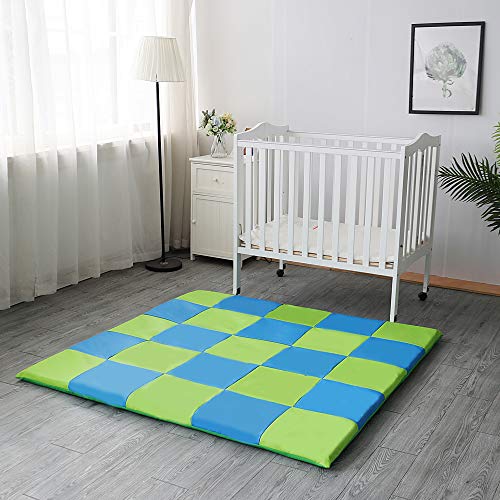 Colchoneta Infantil de Juego Alfombra para Niños Niñas Bebés y sus Padres Colchoneta Hecha con Espuma Viscoelastica - Play Mat Cuadrado Acolchado para Cubrir el Suelo 148 x 148 cm - Azul y Verde