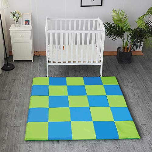 Colchoneta Infantil de Juego Alfombra para Niños Niñas Bebés y sus Padres Colchoneta Hecha con Espuma Viscoelastica - Play Mat Cuadrado Acolchado para Cubrir el Suelo 148 x 148 cm - Azul y Verde