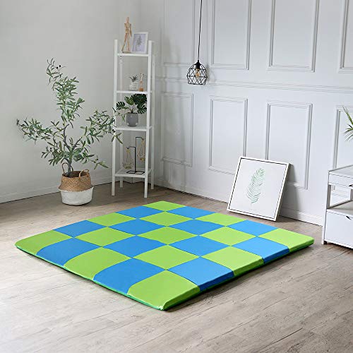 Colchoneta Infantil de Juego Alfombra para Niños Niñas Bebés y sus Padres Colchoneta Hecha con Espuma Viscoelastica - Play Mat Cuadrado Acolchado para Cubrir el Suelo 148 x 148 cm - Azul y Verde