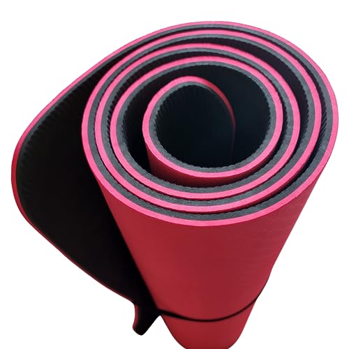 Colchoneta Yoga Mat TPE Grande (183cm x 61cm x 6mm) Esterilla Fitness para Yoga Antideslizante Ligera Plegable. Colchoneta para Gimnasia. Alfombrilla Yoga con Correa de Viaje(6mm, Rojo/Negro)