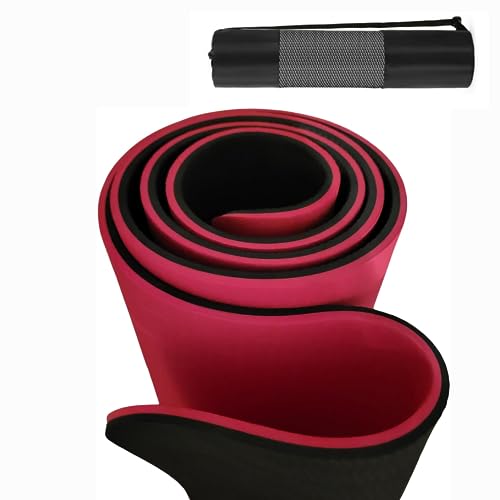 Colchoneta Yoga Mat TPE Grande (183cm x 61cm x 6mm) Esterilla Fitness para Yoga Antideslizante Ligera Plegable. Colchoneta para Gimnasia. Alfombrilla Yoga con Correa de Viaje(6mm, Rojo/Negro)