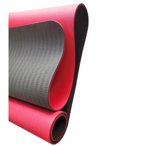 Colchoneta Yoga Mat TPE Grande (183cm x 61cm x 6mm) Esterilla Fitness para Yoga Antideslizante Ligera Plegable. Colchoneta para Gimnasia. Alfombrilla Yoga con Correa de Viaje(6mm, Rojo/Negro)