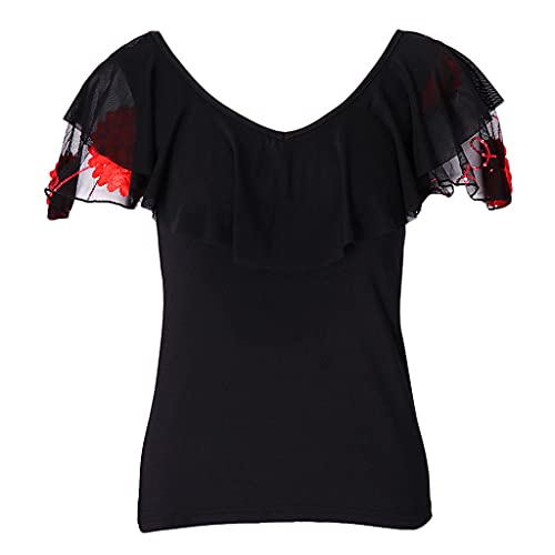 Colcolo Camiseta de para Mujer, Camiseta con Cuello en V, Baile, Baile, Rojo, L