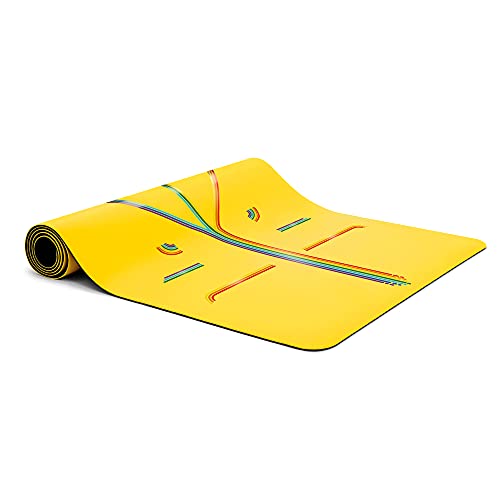 Colección Liforme de Esterillas de Yoga Estampadas – Sistema de Alineación Patentado, Ecológica, Biodegradable, Resistente al Sudor, Ancho y Grueso para Mayor Comodidad - Amarillo arco Iris