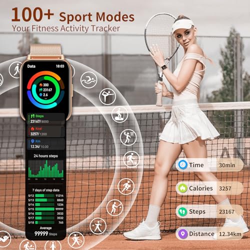 Colesma 1.85" Smartwatch Mujer Reloj Deportivo, Llamadas Bluetooth y Asistente de Voz para Android iPhone, Presión Arterial/ SpO2/ Monitor Sueño,100+ Modos Deportivos Fitness Watch Impermeable IP67