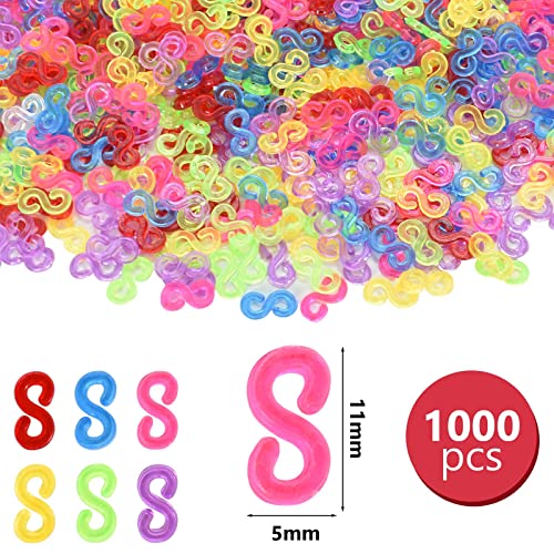 Colexy 1000 Piezas S Clips Loom Bands de Colores Telar de Ganchos para Pulseras de Goma, Ganchos Cierre Pulseras de Plástico, Pulseras de Conexión Kit Accesorios de Joyería DIY Herramientas