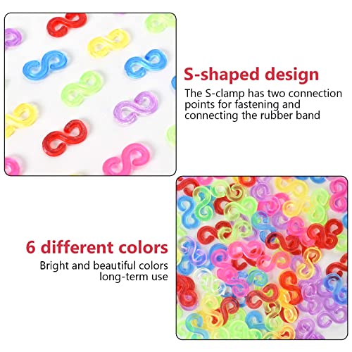 Colexy 1000 Piezas S Clips Loom Bands de Colores Telar de Ganchos para Pulseras de Goma, Ganchos Cierre Pulseras de Plástico, Pulseras de Conexión Kit Accesorios de Joyería DIY Herramientas