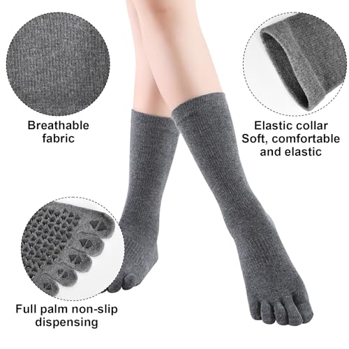 Colexy Calcetines de Yoga Antideslizantes para Mujer Calcetines de Pilates Calcetines Deportivos de Algodón de Cinco Dedos para Fitness Ballet Danza Gimnasio Deportes Artes Marciales (Gris)