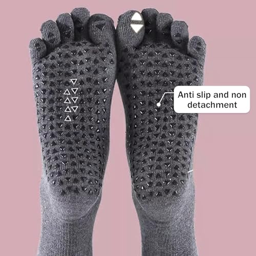 Colexy Calcetines de Yoga Antideslizantes para Mujer Calcetines de Pilates Calcetines Deportivos de Algodón de Cinco Dedos para Fitness Ballet Danza Gimnasio Deportes Artes Marciales (Gris)