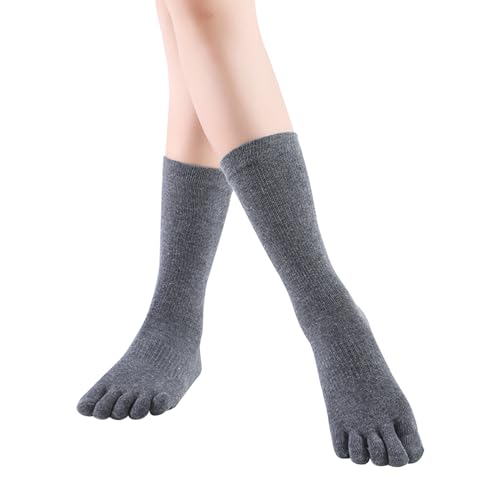 Colexy Calcetines de Yoga Antideslizantes para Mujer Calcetines de Pilates Calcetines Deportivos de Algodón de Cinco Dedos para Fitness Ballet Danza Gimnasio Deportes Artes Marciales (Gris)