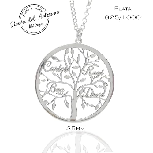 Colgante árbol de la vida 35mm para mujer personalizado con nombres, fabricado en plata de ley 925/1000.Regalo día de la madre, San Valentin, Regalo Navidad-Regalo personalizado