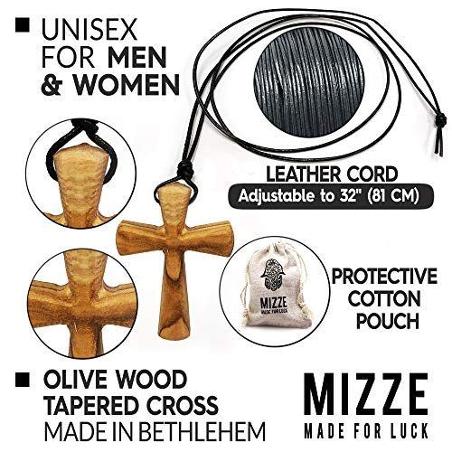 Collar de cruz de madera maciza, colgante de crucifijo para mujeres y hombres en cordón de cuero (Black)