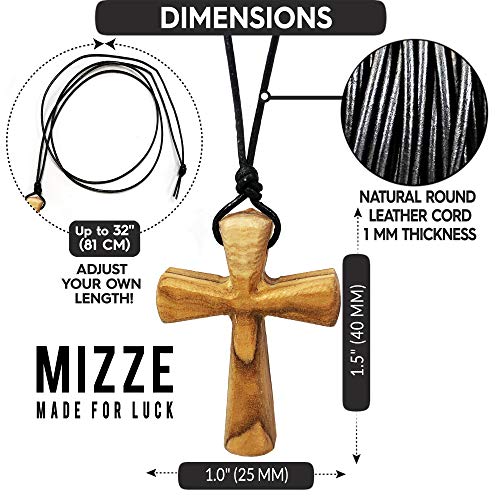 Collar de cruz de madera maciza, colgante de crucifijo para mujeres y hombres en cordón de cuero (Black)