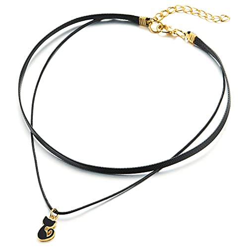 Collar de Gargantilla Choker Negro Collar de Mujer, Colgantes Esmalte Negro Bote Gato Charm Colgante