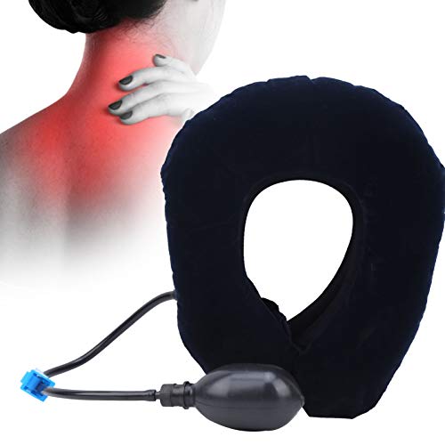 Collar para la Tracción Cervical Inflable, Collarín Inflable del Cuello Dispositivo de el TraccióN para EI Almohada Cabeza y Colchón Aire Alivio InstantáNeo Dolor Ajustable Soporte (Azul Marino)