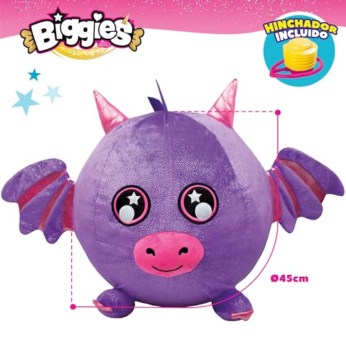 ColorBaby Biggies - Dragón Peluche Gigante, Incluye hinchador de pie, Tamaño XXL, Juguetes Sorpresa, Pelota Suave, Animales de Juguete, Regalo niña 3 años, Peluches Regalo, 47289