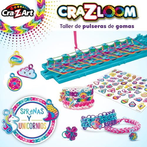 Colorbaby CRA-Z-Art - Telar para Hacer Pulseras de Goma, Máquina Hacer brazaletes, Incluye 600 Gomas elásticas de Colores sin látex y Abalorios, Gomita elástica Pulsera, Set gomitas, 47083