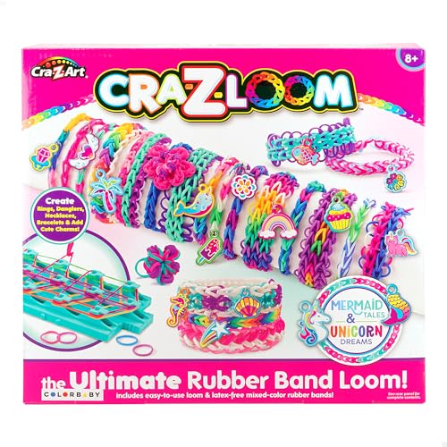 Colorbaby CRA-Z-Art - Telar para Hacer Pulseras de Goma, Máquina Hacer brazaletes, Incluye 600 Gomas elásticas de Colores sin látex y Abalorios, Gomita elástica Pulsera, Set gomitas, 47083