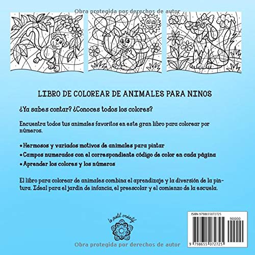 Colorea por números: Libro de colorear animales para niños a partir de 5 años + bono: mandalas de animales