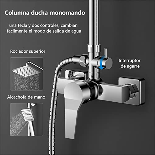 Columna Ducha Monomando YOOZENA de Baño Columna Extensible con Grifo, Alcachofa con Manguera, Ducha Lluvia, Cromado Cuadrada