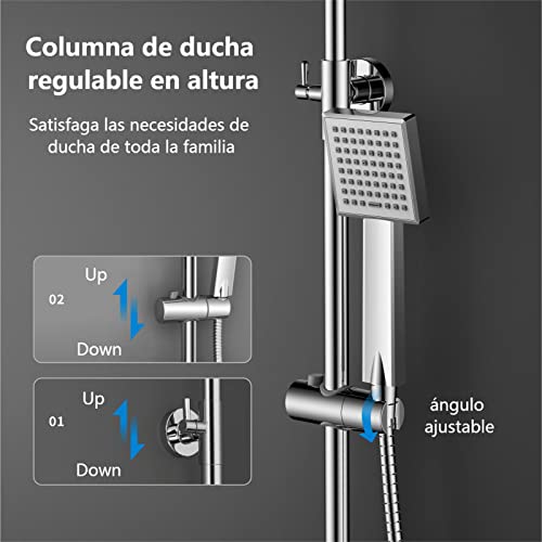 Columna Ducha Monomando YOOZENA de Baño Columna Extensible con Grifo, Alcachofa con Manguera, Ducha Lluvia, Cromado Cuadrada