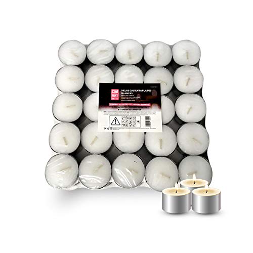 COM-FORT HOUSE | Velas de te Blancas | Pack velas de 100 Unidades | Velas de Té Calientaplatos | Tealight | 8 Horas de Duración | Velas Decorativas Sin Perfume |