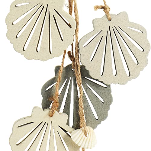 com-four® 3X Decoración Colgante Marine - Decoración para Colgar - Concha, Caballito de mar y Estrella de mar - Decoración Colgante de Madera (3 Piezas - 30cm)