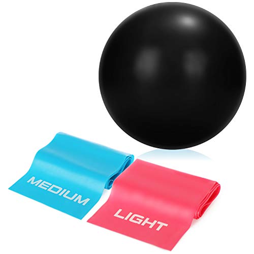 com-four® Juego de 3 Piezas con Bandas de Pilates y Thera - Bola de Gimnasia y Bandas de Resistencia para Pilates y Yoga - Bandas de Fitness y Bola de Yoga (Negro)