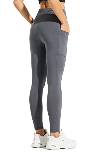 Comallan Leggings Invierno Mujer Impermeables Mallas Deporte Termicos Pantalones para Correr Entrenamiento Deportivos Forro Polar y Bolsillos,Gris XXL