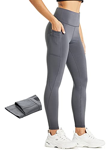 Comallan Leggings Invierno Mujer Impermeables Mallas Deporte Termicos Pantalones para Correr Entrenamiento Deportivos Forro Polar y Bolsillos,Gris XXL