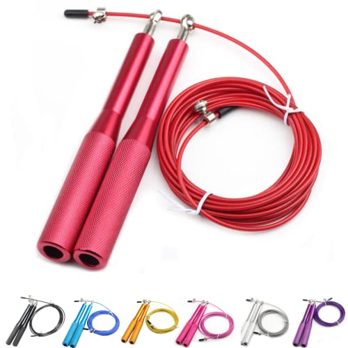 Comba Crossfit Profesional de Aluminio, Combas Fitness con Rodamientos y Mango Antideslizante, Jump Rope, Cuerda de Saltar Boxeo. Para Mujer y Hombre (Rojo)