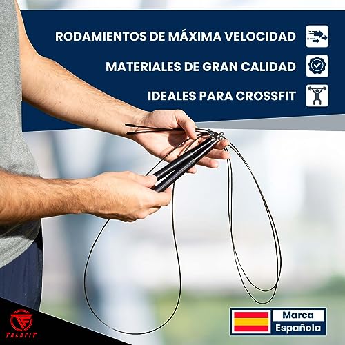 Comba Crossfit Profesional Talafit | Cuerda Saltar Fitness Afustable | Comba de saltar | Comba Boxeo | Cuerda para saltar con rodamientos de alta velocidad de giro | Funda de transporte incluida