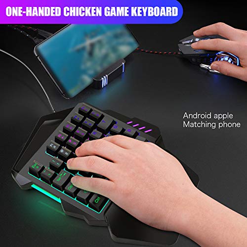 Combo de ratón con Teclado para Juegos con una Sola Mano, 1000-5500 dpi Ajustable Juego de Jugador para PC Combo Teclado para computadora Combo de Mouse Luz de Fondo de Color LED para Win 2000/Win XP