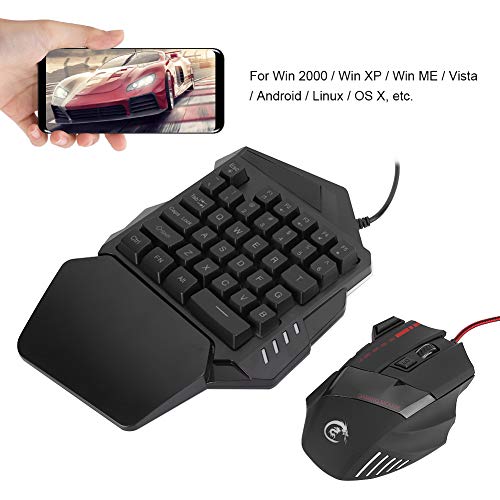 Combo de ratón con Teclado para Juegos con una Sola Mano, 1000-5500 dpi Ajustable Juego de Jugador para PC Combo Teclado para computadora Combo de Mouse Luz de Fondo de Color LED para Win 2000/Win XP