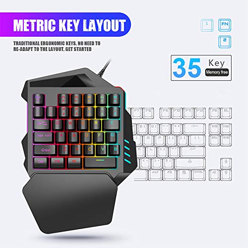 Combo de ratón con Teclado para Juegos con una Sola Mano, 1000-5500 dpi Ajustable Juego de Jugador para PC Combo Teclado para computadora Combo de Mouse Luz de Fondo de Color LED para Win 2000/Win XP