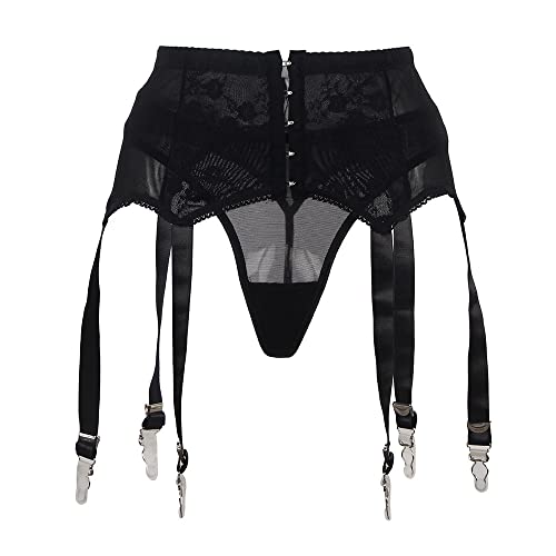 comeondear Ligueros para Mujer de Cintura Alta Talla Grande y 6 ligas Elástico Ajustables Lencería Liguero Clásico con Tanga(Negro D,XS-S)