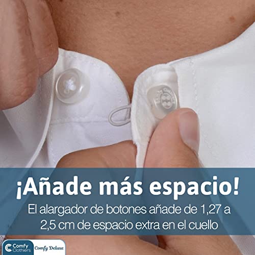 Comfy Clothiers Extensores de cuello Comfy Deluxe - Extensor de botón de cuello de camisa de vestir elástico premium (botones blancos) paquete de 3