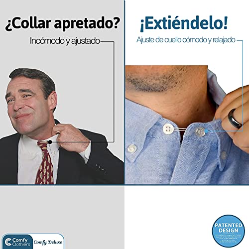 Comfy Clothiers Extensores de cuello Comfy Deluxe - Extensor de botón de cuello de camisa de vestir elástico premium (botones blancos) paquete de 3