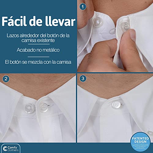 Comfy Clothiers Extensores de cuello Comfy Deluxe - Extensor de botón de cuello de camisa de vestir elástico premium (botones blancos) paquete de 3